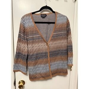 Pendleton One Button Cardigan‎ Wool Sweater Large Argyle Diamond Pattern